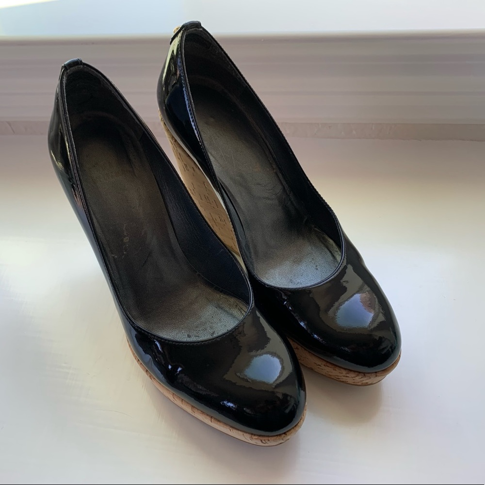 Stuart Weitzman Black Patent Wedges- size 6.5